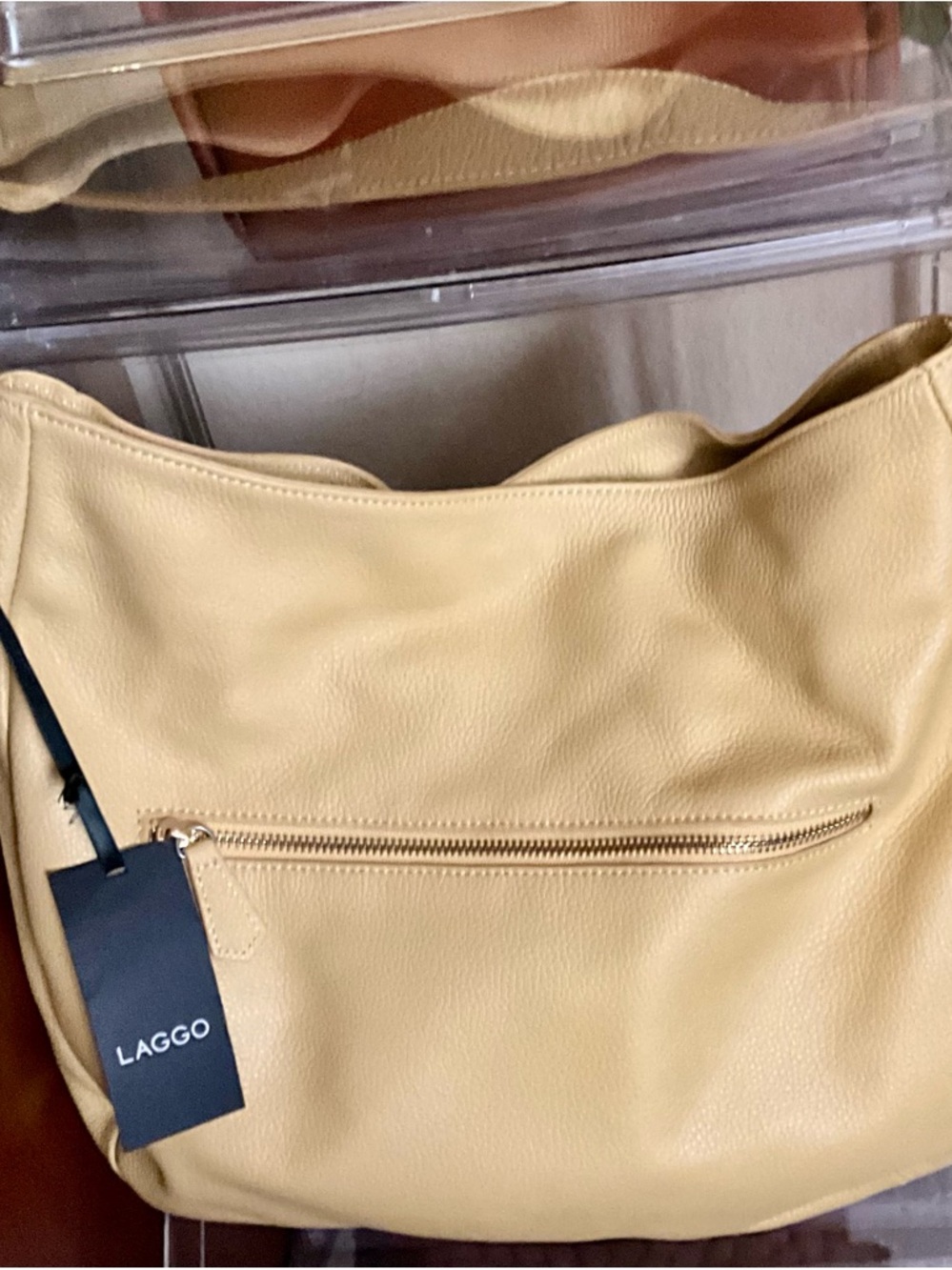Laggo Soft Pebbled Yellow Leather Shoulder Bag